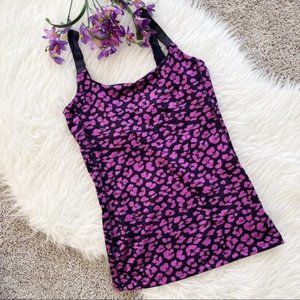 Lululemon Size 4 Barre None Thank Top Pink Purple Cheetah Leopard Pattern